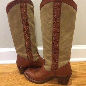 Frye Jane Braided Leather & Canvas Boots - 6.5